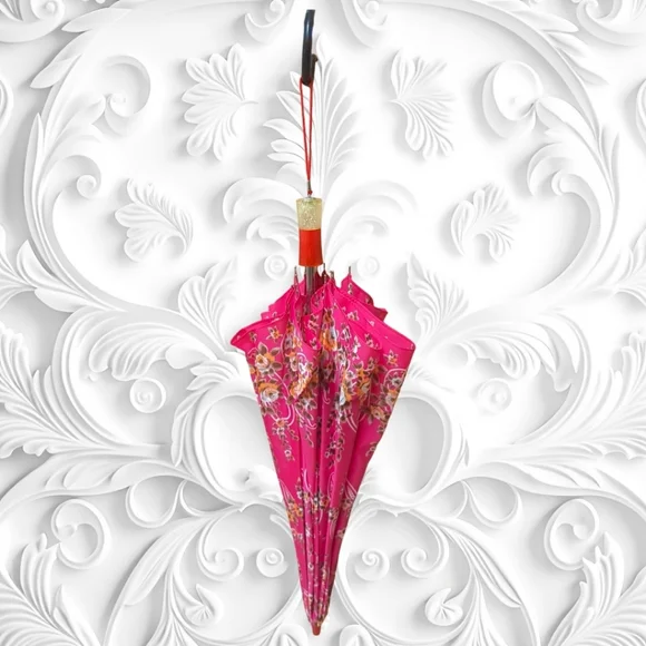 Vintage Fusia Floral Umbrella With Sparkle Handle - Picture 5 of 6